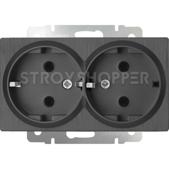 Розетка двойная с заземлением (графит рифленый) WL04-SKG-02-IP20
